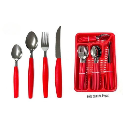 Conjunto Faqueiro Inox 25 Pecas Gaveteiro Organizacao Talheres Sortido