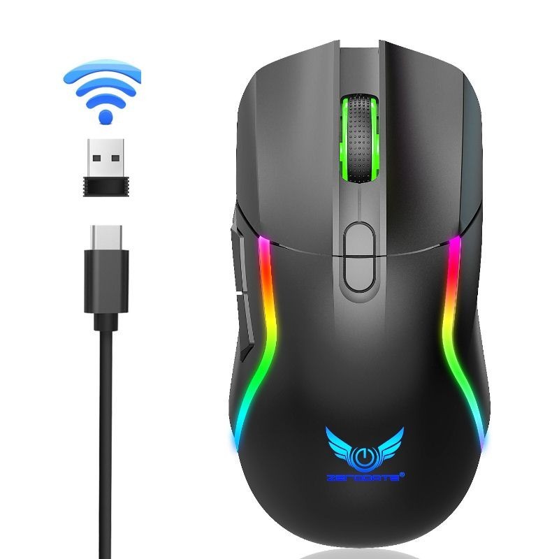 Mouse Gamer Sem Fio 2.4GHz + Bluetooth 5.0 RGB Recarregável