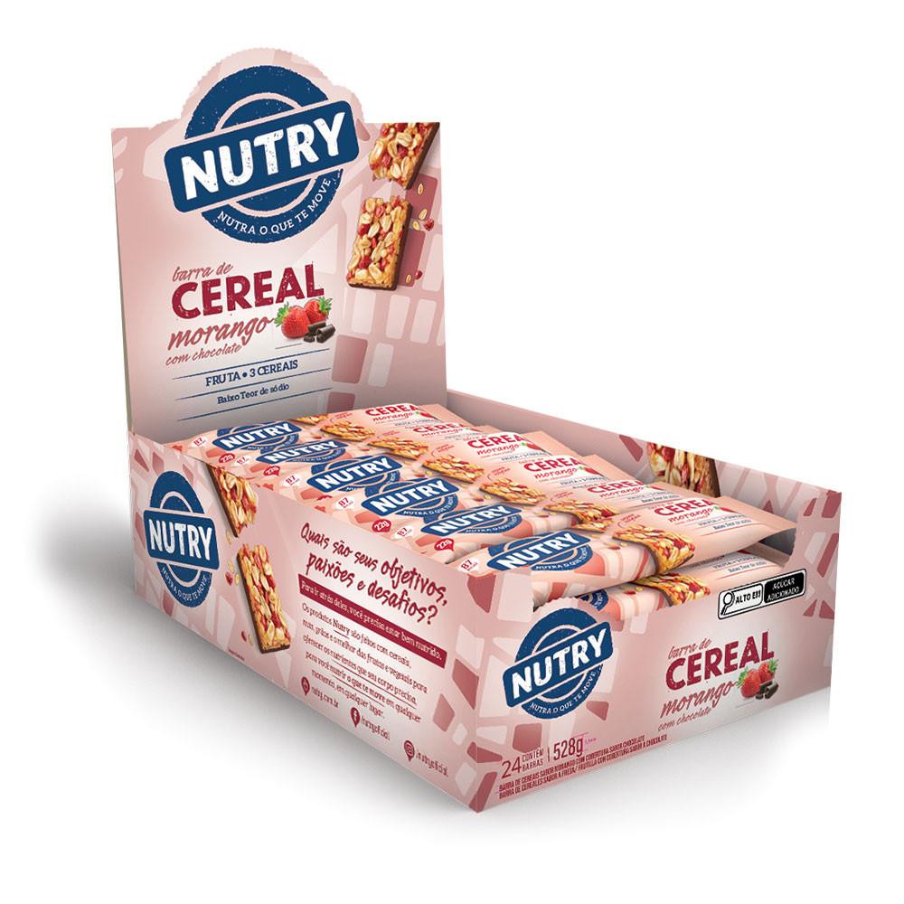 Barra De Cereal Morango Com Chocolate Nutry  Com 24 Unidades De 22g