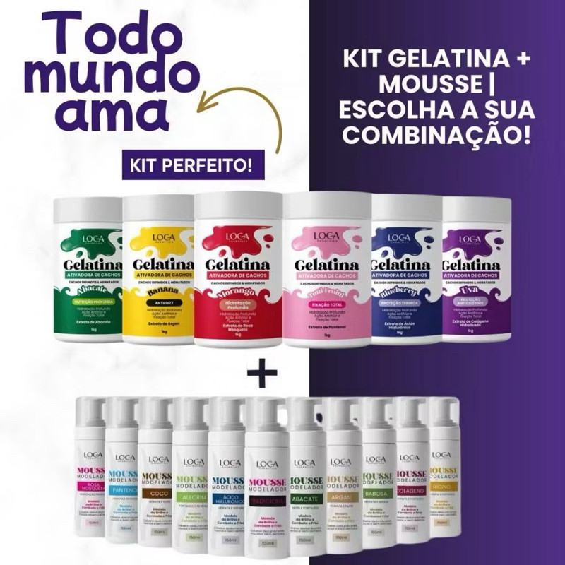 Kit Mousse Modelador 150ml + Gelatina Ativadora de Cachos 1kg - Loca Comestics
