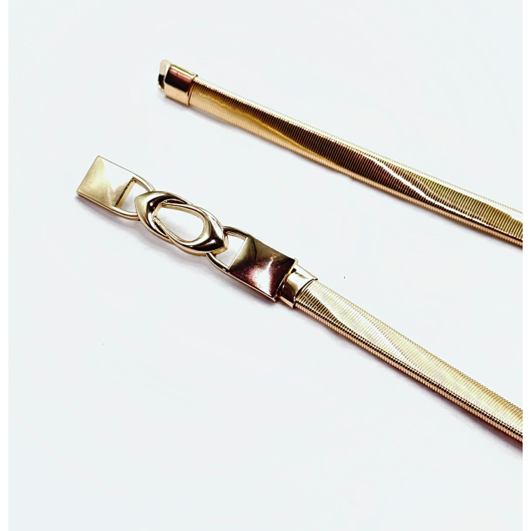 Cinto Metal Elástico Feminino Fino Design Fivela Dourado E Prata
