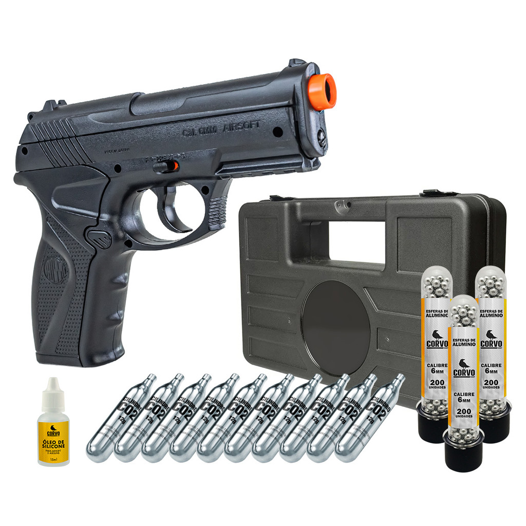PISTOLA WINGUN AIRSOFT C11 de CO2 ESFERAS ALUMÍNIO + Maleta + 10 co2 + 03 Esferas 6mm + Óleo