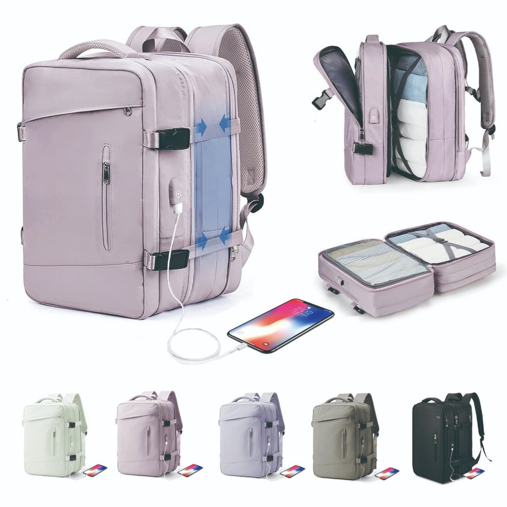 Mochila De Viagem USB Masculina E Feminina À Prova D'água Reforçada Expansível