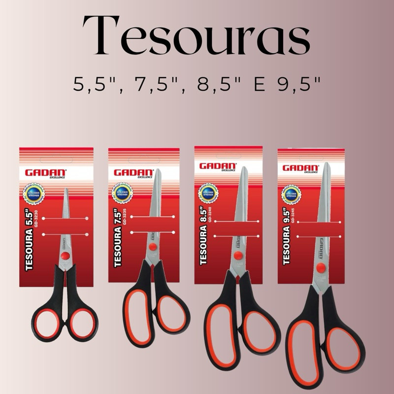 Tesoura Multiuso Gadan – Vários Tamanhos 5.5” a 9.5” – Escolar, Escritório e Artesanato em Oferta na Shopee