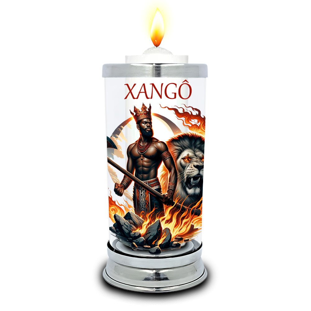 Protetor de Velas 7 dias Orixá Xangô Leão Vidro Castiçal