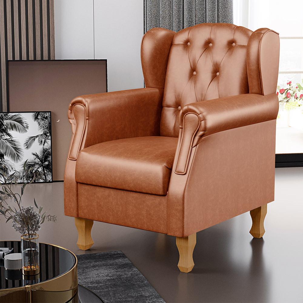 Poltrona Decorativa Para Sala De Estar Yara P02 Couríssimo Camel - Lyam Decor em Oferta na Shopee