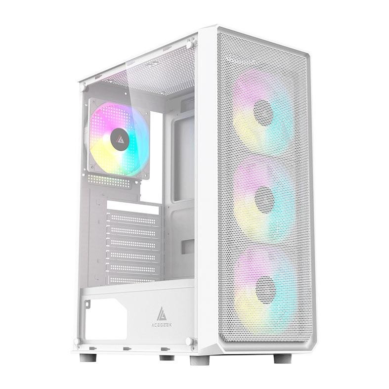 GABINETE GAMER ACEGEEK DIAMOND R339 RAINBOW MID-TOWER LATERAL DE VIDRO 4 FANS AG-DIAMOND-R339-WH-I4F