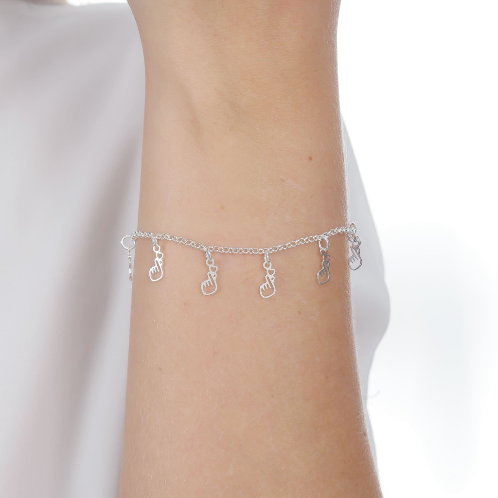 Pulseira Feminina Prata 925 Dorama Saranghae Coração Coreano – Presente Delicado Saves