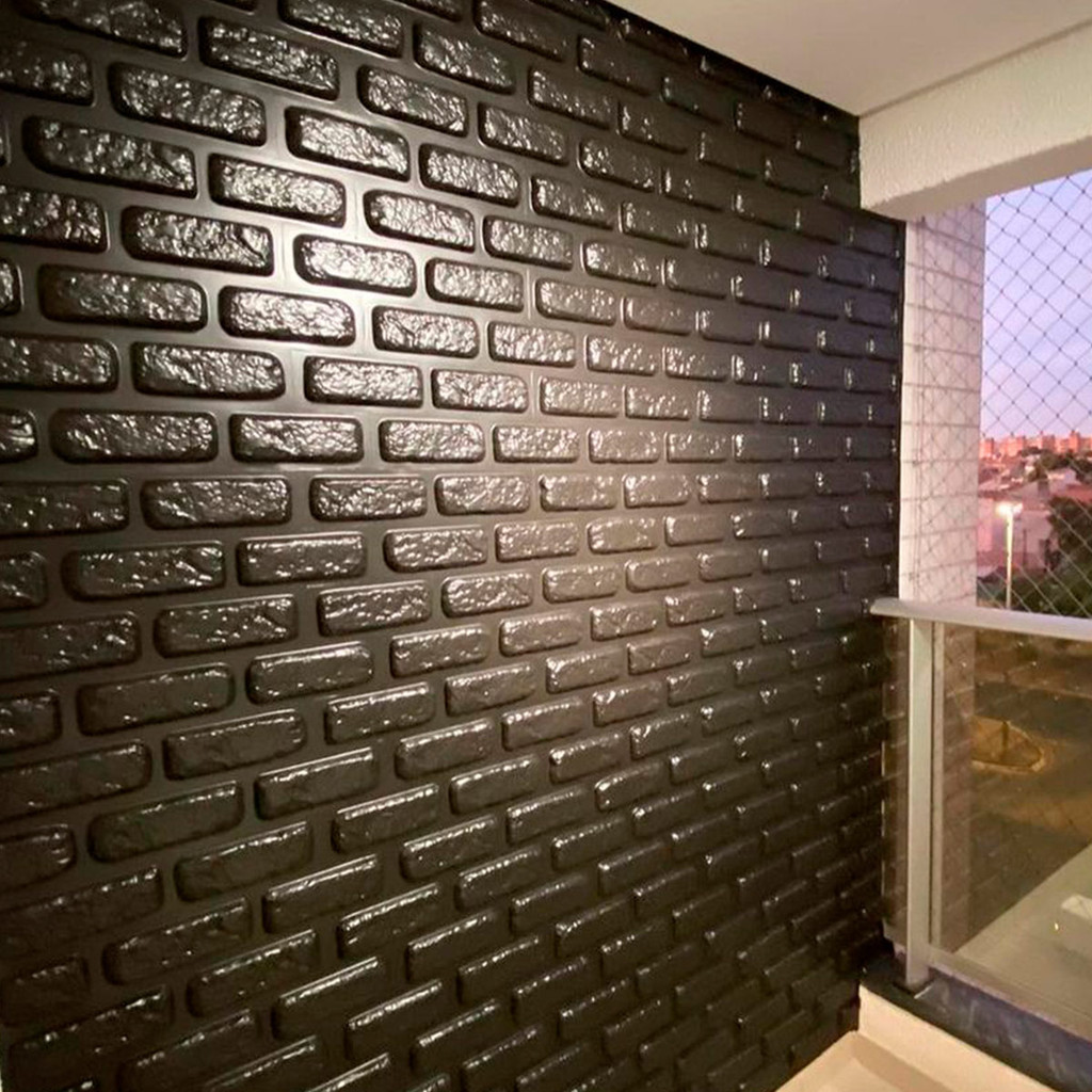 Kit 5 Placas Revestimento Preto Auto Relevo Tijolinho Decorativo Lavável Quarto Sala 50cm X 50cm em Oferta na Shopee