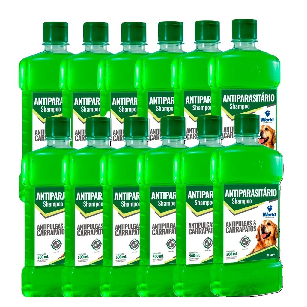 Kit 12 Shampoo Antiparasitário World Veterinária Dug's para Cães - 500ml em Oferta na Shopee