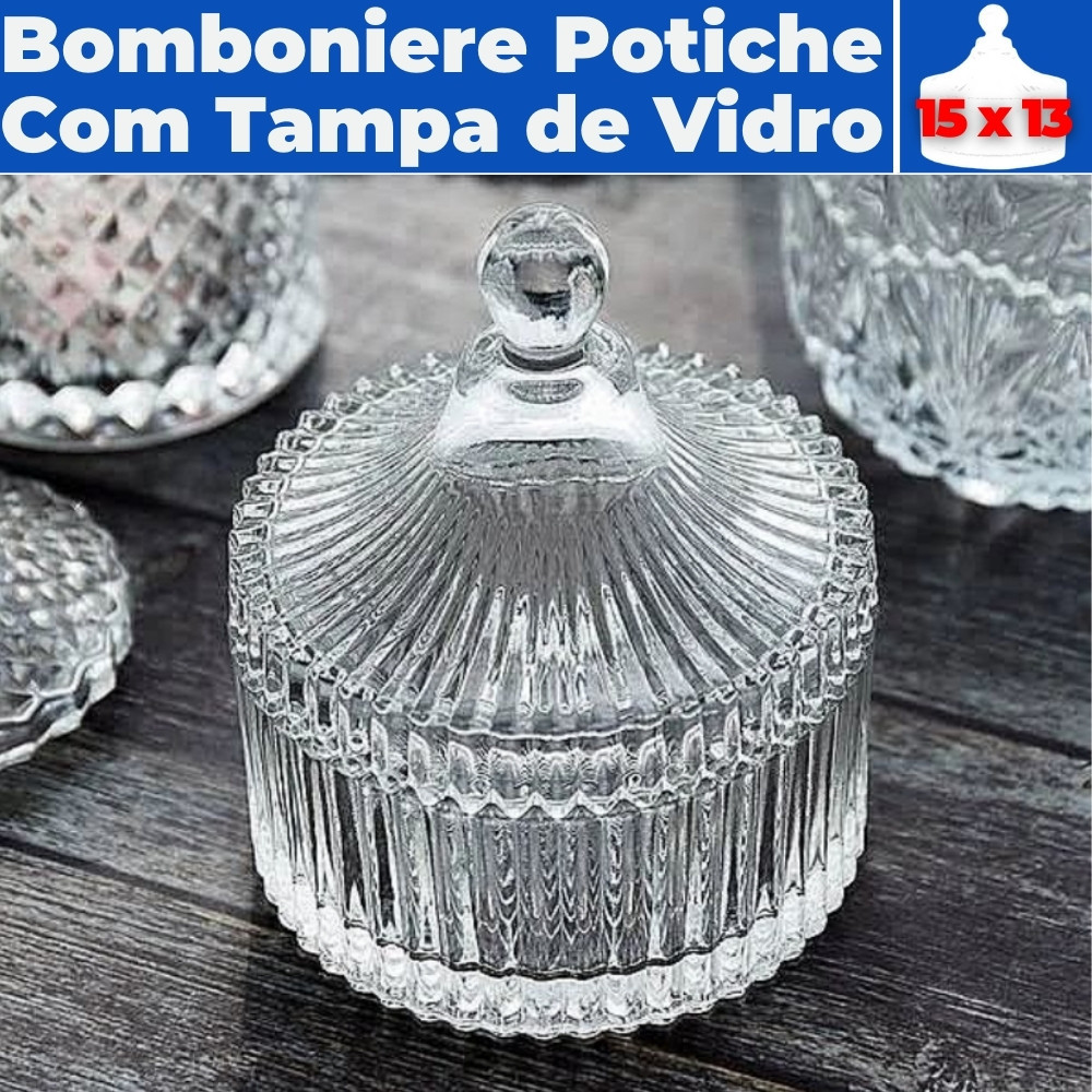 Bomboniere Potiche De Vidro 15 cm Bolinha Na Tampa