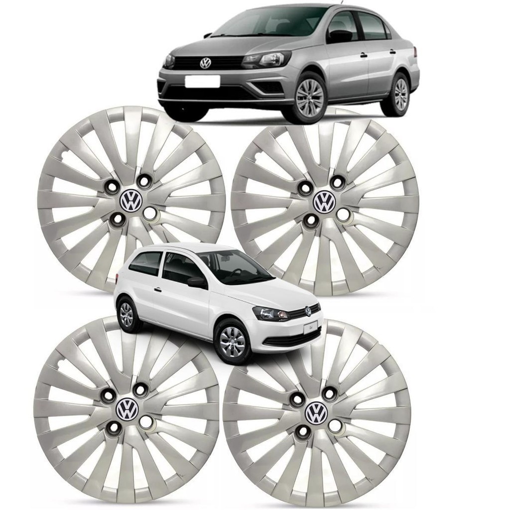 Jogo 4 Calota Gol Voyage 2000 ate 2015 Aro 14 polegadas Cubo Baixo Emblema VW