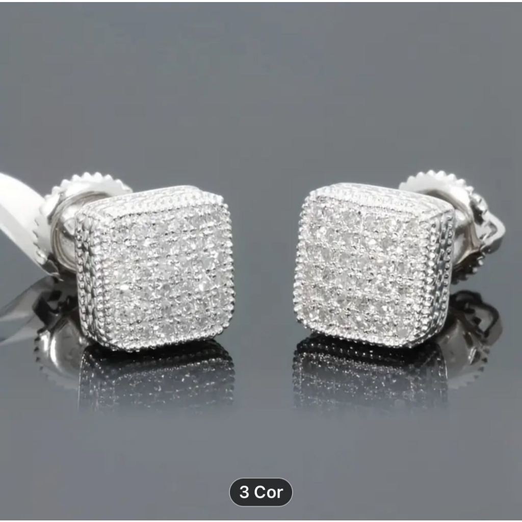 Brinco Cravejado Quadrado Ice de Luxo Banhado Prata 925 em Oferta na Shopee