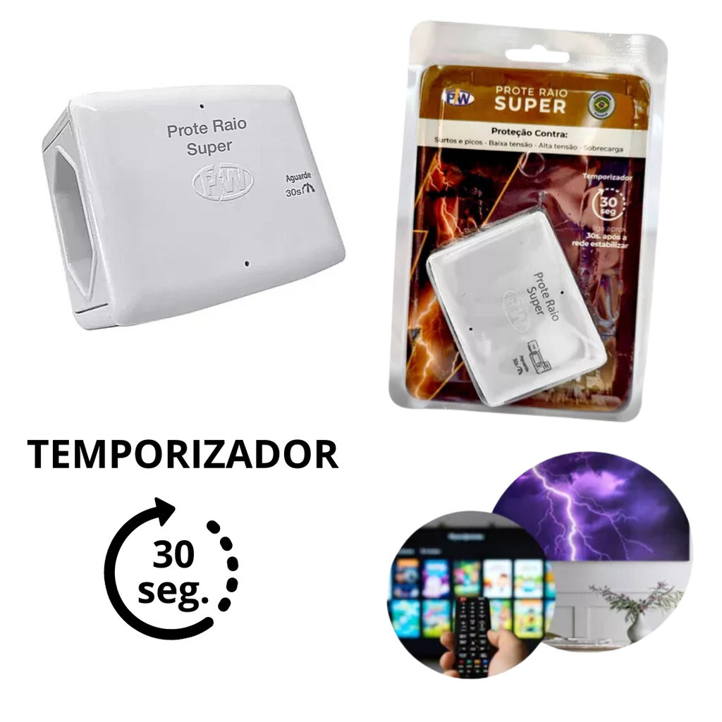 Prote Raio Super Protetor Eletrodomésticos Tv Pc Com Temporizador 127v / 10A 1270w Contra Raios PW