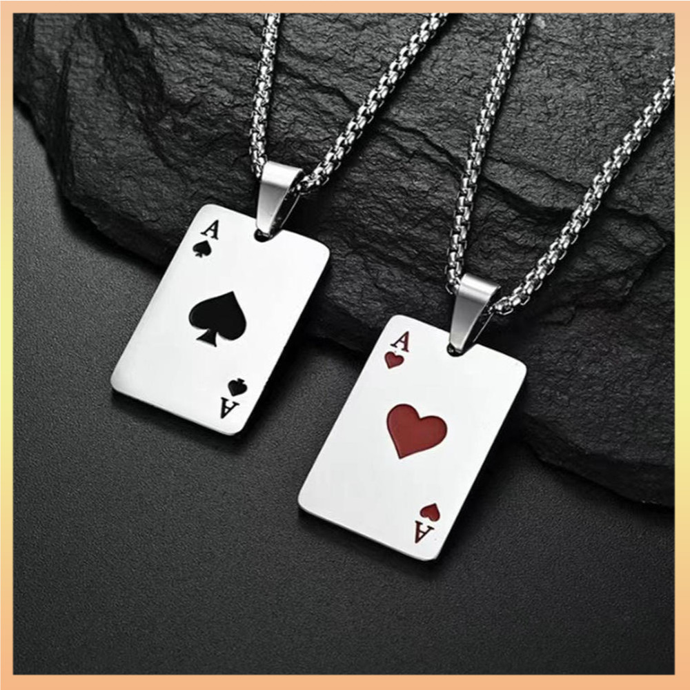 Colar Personalizado De Aço Titânio Jóias Hip-hop Para Homens Criativas De Cartas De Jogo Spade Red Heart A Pendant Couple Sweater Chain Accessories