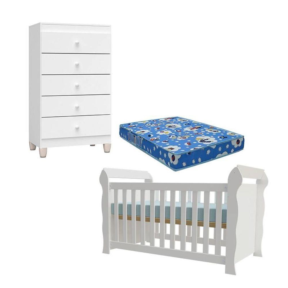 Berço Americano Lara Com Colchão E Cômoda Gaveteiro Ternura Baby Branco Brilho - Incorplac em Oferta na Shopee