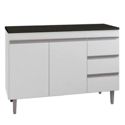 Balcão De Cozinha Andréia Branco Com Tampo 100 Cm Preto Fosco - Ajl