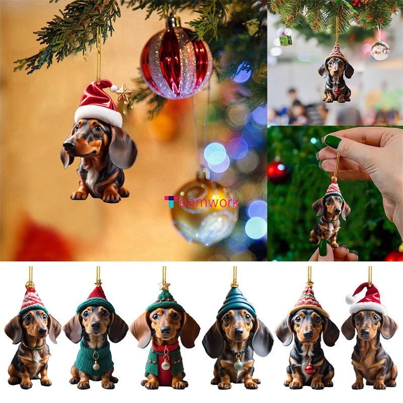 Pingente de acrílico 8cm Decoração Pingente de acrílico Dachshund Pingente de desenho animado de Natal Não é fácil de quebrar Casa Pingente de desenho animado durável Fácil de pendurar e remover Carro trabalho em equipe