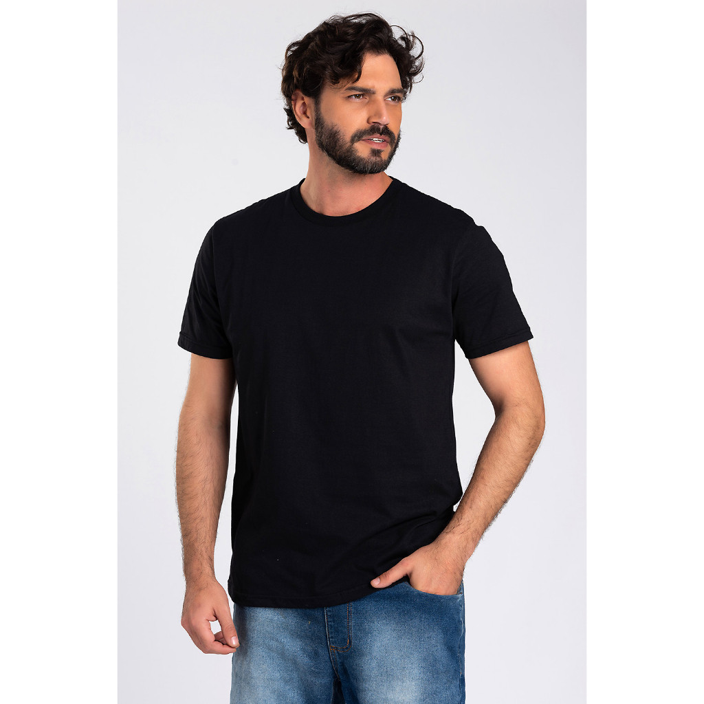 Camiseta Preta Básica Masculina Lisa 100% Algodão Reforço Ombro a Ombro Modelagem Moderna Caimento Perfeito Fabricação Própria no Brasil - Camiseta Masculina Casual - Dadez