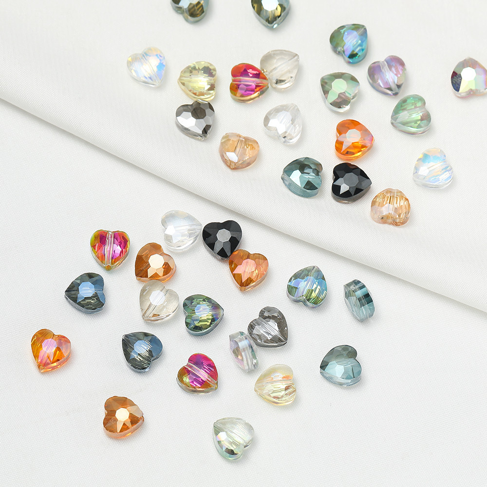 St, kunkka 10Pcs Cristal Crystal Heart Beads 8mm Colorful Faceted Heart Beads para fazer braceletes de bricolage