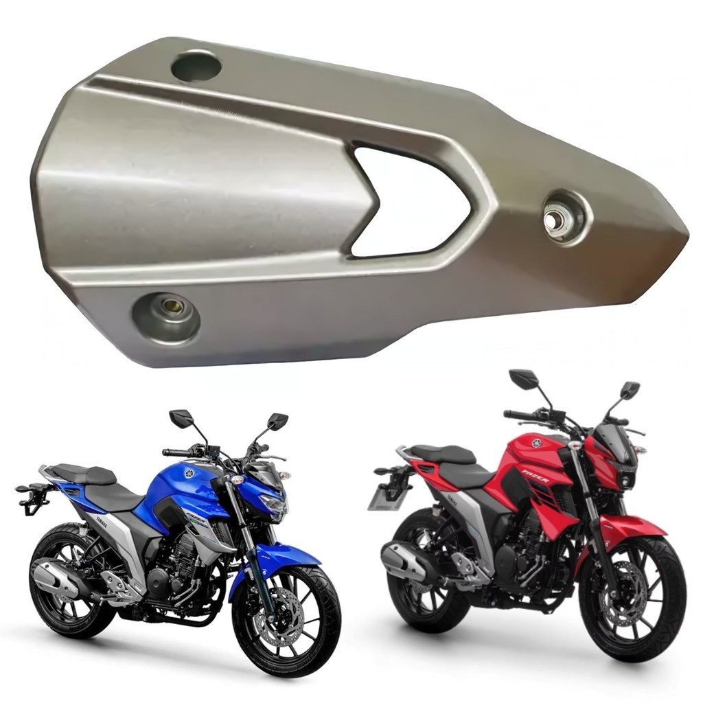 PROTETOR ESCAPE ESCAPAMENTO FZ25 FAZER 250 2018 2019 2020 2021 2022 2023 PRATA PARAMOTOS YAMAHA