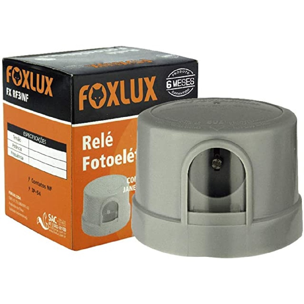 Detalhes do Kit 2 Relé Fotoelétrico Foxlux 127V Cinza | acionamento automático, economia de energia, prático