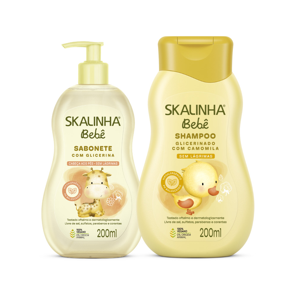 Kit Shampoo Camomila E Sabonete Líquido Bebê Vegano Skalinha em Oferta na Shopee
