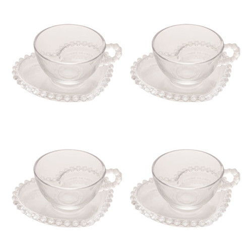 Conjunto de 4 Xícaras de Chá 180ml com Pires Coração Pearl - Wolff em Oferta na Shopee