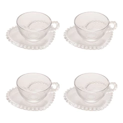 Conjunto de 4 Xícaras de Chá 180ml com Pires Coração Pearl - Wolff