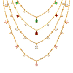 Vnox Colar De Titânio De Aço Inoxidável Pérolas Para Mulher Zircônio Rosa Quadrado Ouro Gotas De
