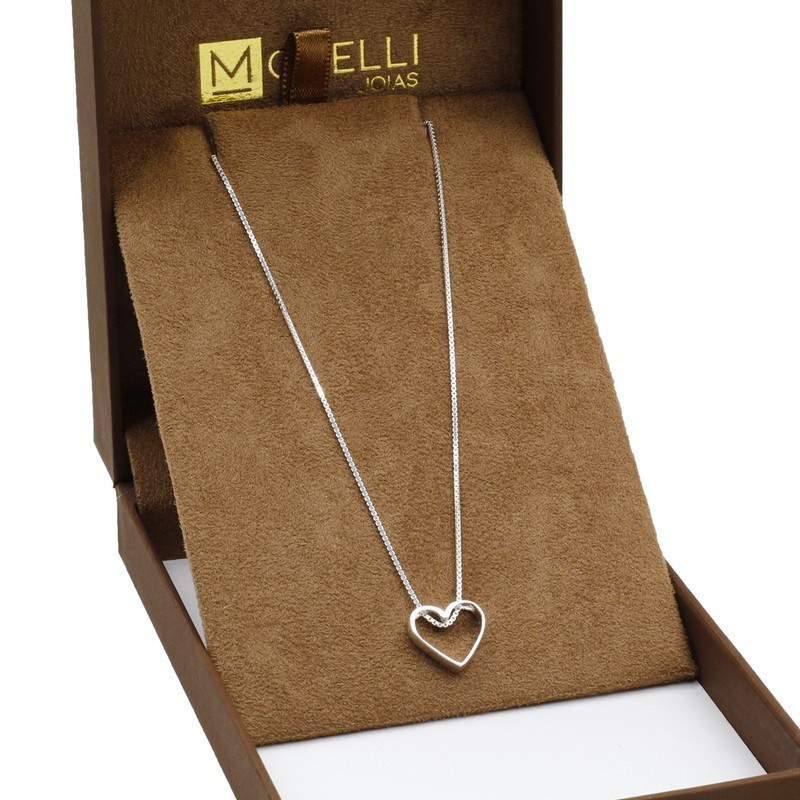 Corrente Colar cordão De Prata 925 Feminino Veneziana 45cm Pingente Coração vazado em Oferta na Shopee