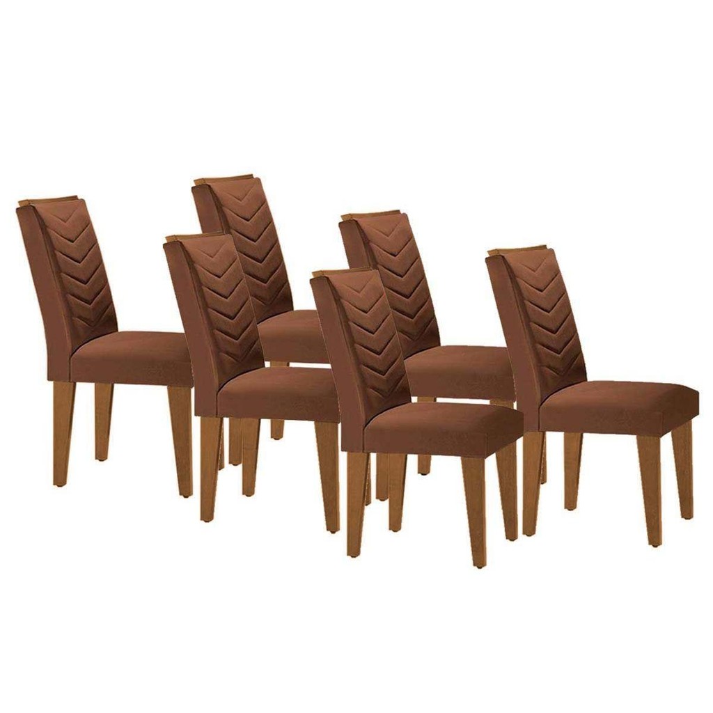 Cadeira Sala de Jantar Londrina Madeira Kit 6 Un Capuccino - Veludo Marrom - Rufato em Oferta na Shopee