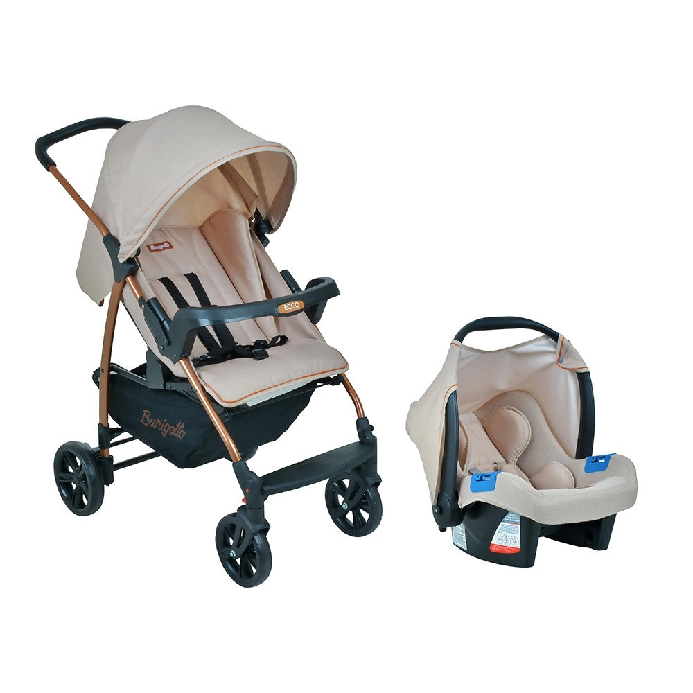 Travel System Burigotto Carrinho de Bebê com Bebê Conforto Ecco + Touring X Mon Amour Bege - Mom & Baby