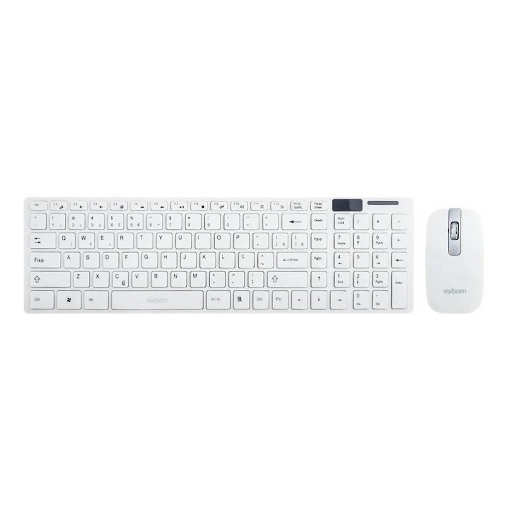 Teclado Mouse Kit Home Office Sem Fio Branco Exbom BK-S1000