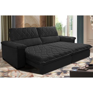 Sofá Retrátil e Reclinável 3,15m Molas Ensacadas Cama inBox Big Home com Bordado 3D Velusoft Preto em Oferta na Shopee