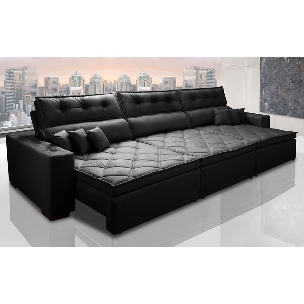 Sofá Retrátil e Reclinável 3,82m Austin com Molas no Assento Tecido Suede Velusoft Preto em Oferta na Shopee