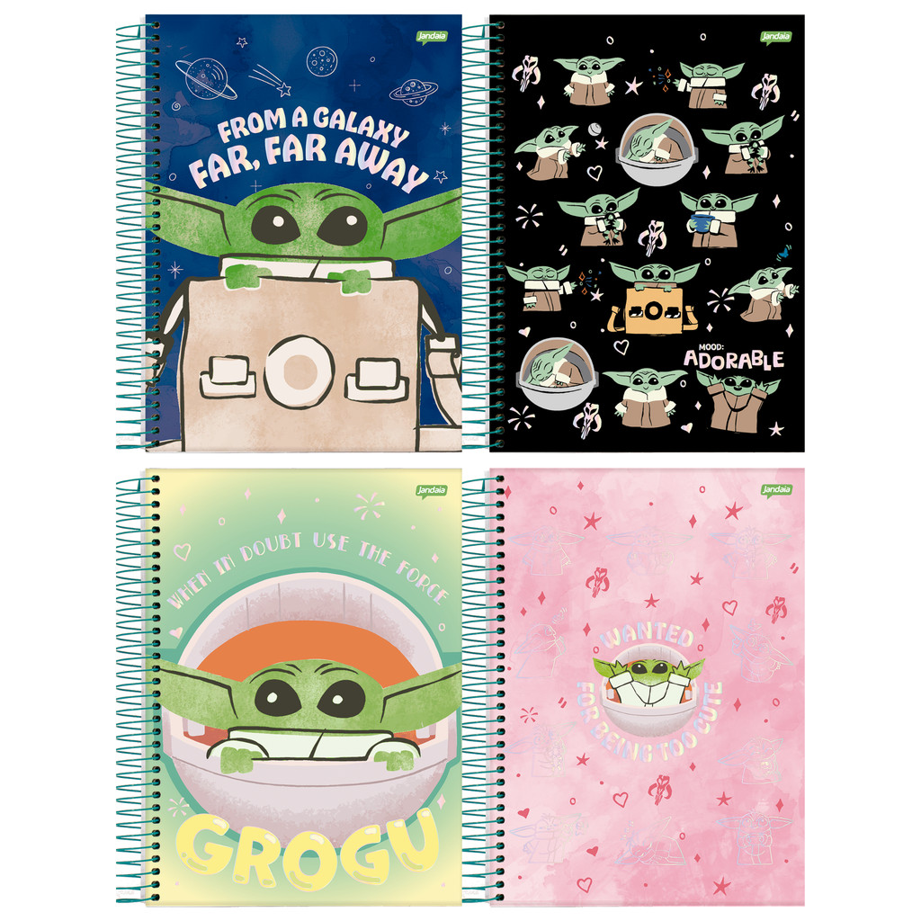 Caderno Universitário Capa Dura 1 Matéria 80 Folhas Grogu Jandaia - Pacote Com 4 Unidades Sortidass em Oferta na Shopee