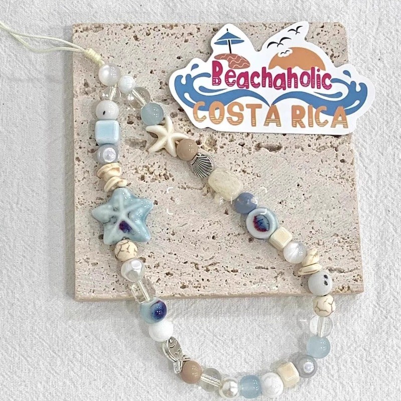 INS Summer Blue Starfish Beads De Verão Corrente De Telefone Móvel Anti-Lost Lanyard Rope Strap Jóias Acessórios