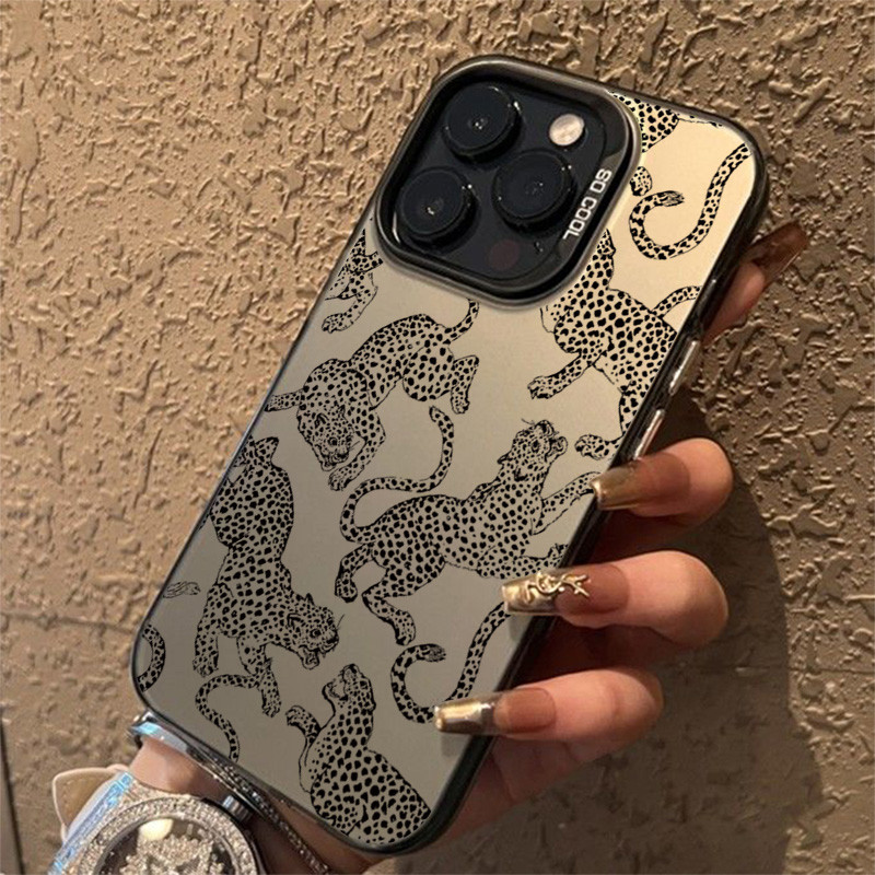 Capa De Telefone Com Lente De Moldura Dura Para Samsung A15 A35 A54 A55 A03 A24 A04 A25 A14 A34 A05 A12 A50 A30S A04E A13 A23 A33 A53 A73 A52 Moda Leopardos Padrão