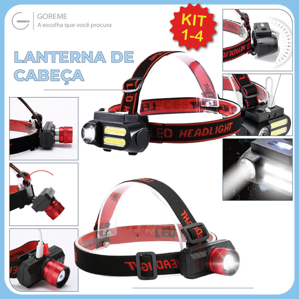 Lanterna Cabeça Led Turbo com Ajuste Angular 2 Modelos Lite e Pro Recarregável USB em Oferta na Shopee