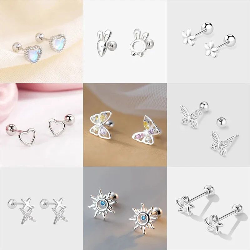 925 Prata Antialérgico Elegante para Mulheres Borboleta Coração Trendy Ear Piercing joia presente de natal em Oferta na Shopee