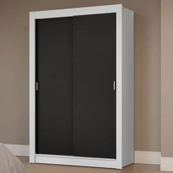 Guarda-Roupa Solteiro 2 Portas de Correr Branco/Preto Milano Madesa