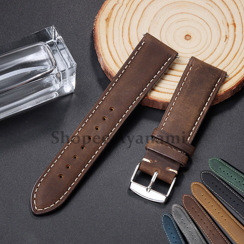 Pulseira De Relógio De Couro Genuíno 18mm 20mm 22mm Liberação Rápida Universal Cinto Vintage Negócios Feminino Masculino em Oferta na Shopee