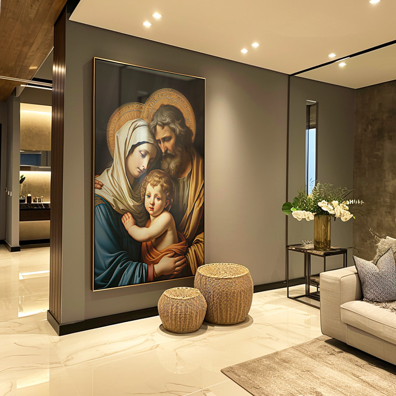Quadro Decorativo 110x80cm Sagrada Família Retrato  Hall da Luxo Sala Quarto Casa Decoração De Parede Mdf Adesivo