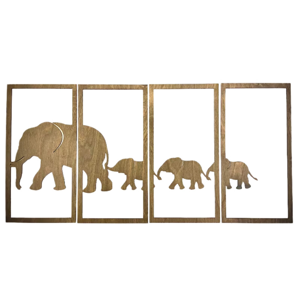 Kit 4 Quadros Mãe Elefante Decoração Moderna Bebê Elefante em MDF 3mm Cru 30cm x 30cm