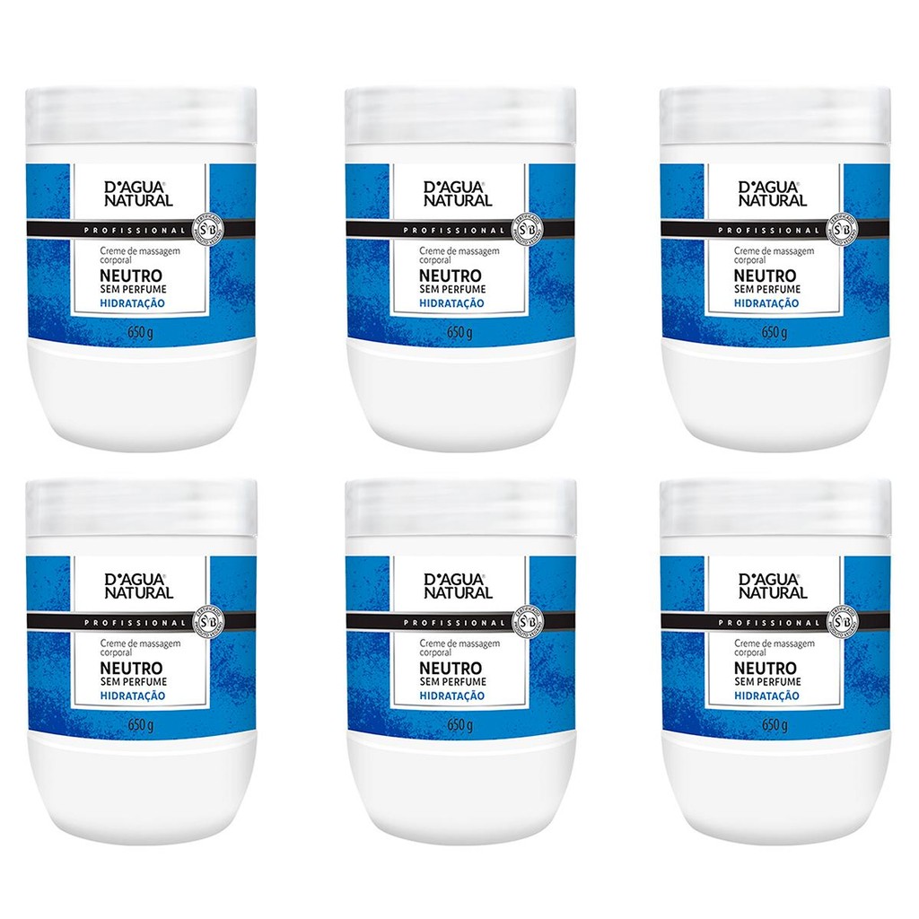 Imagem Kit 6 Potes Creme De Massagem Corporal Dagua Natural Neutro 650g Sem Perfume Hidratação