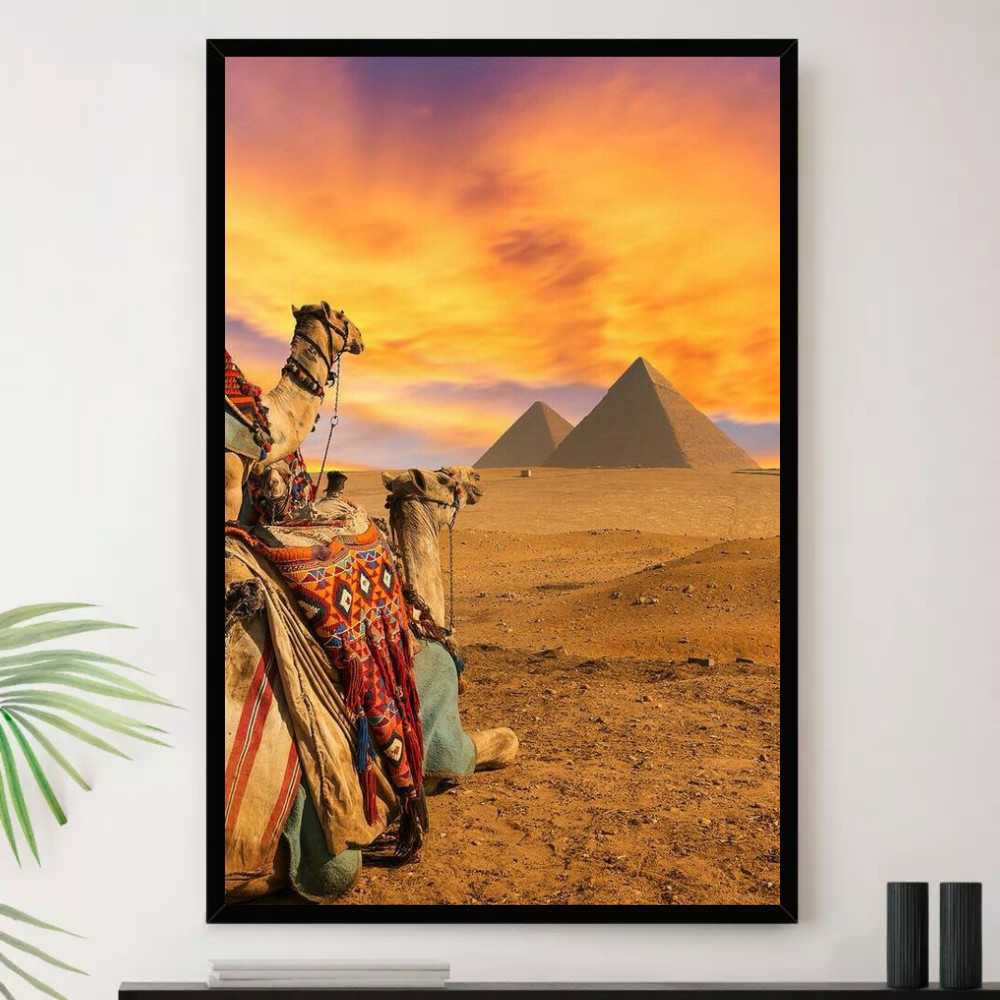 Quadro Egito Deserto Piramide Camelo Decorativo A4 23x33cm