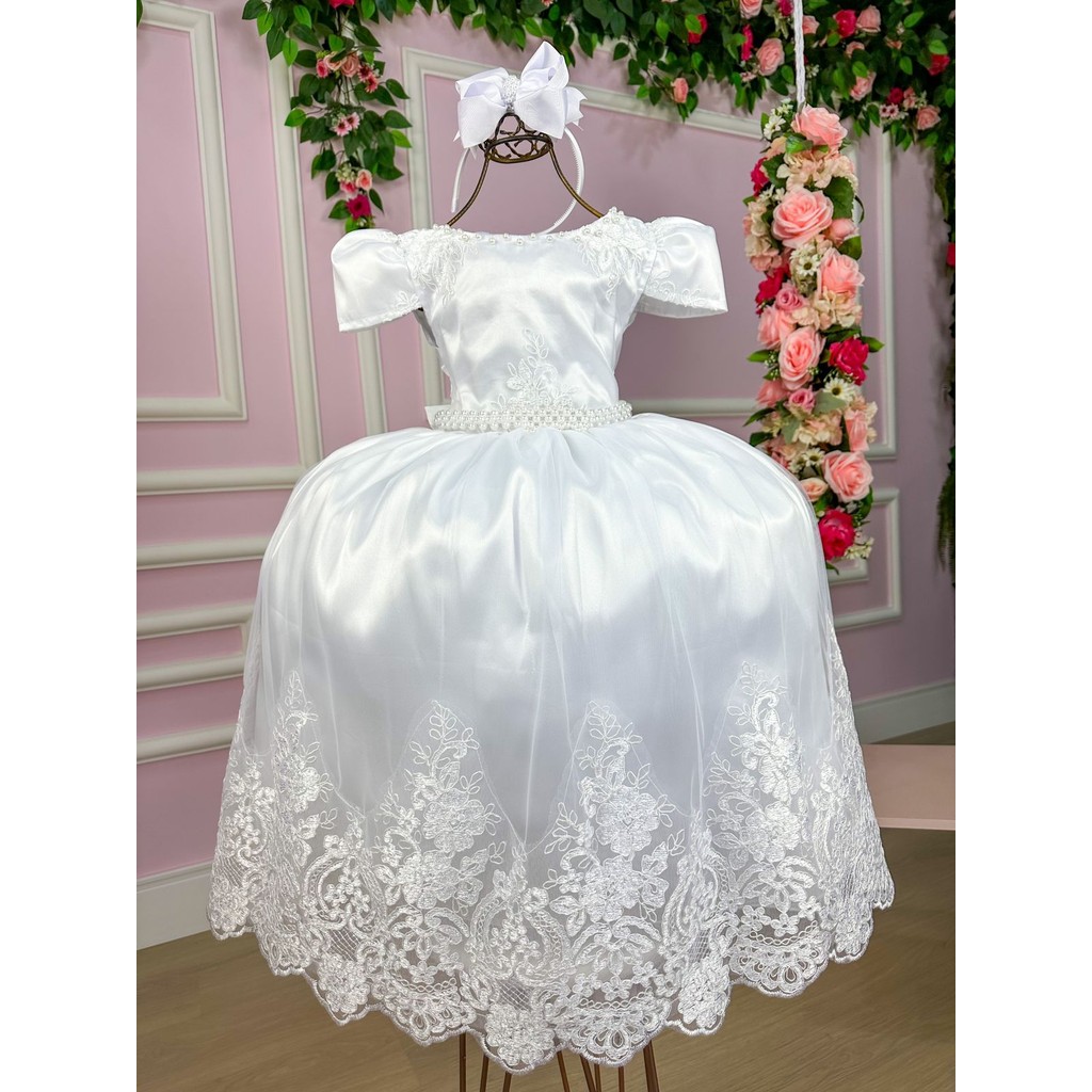 Vestido Enjoy Longo Dani Branco Rendado