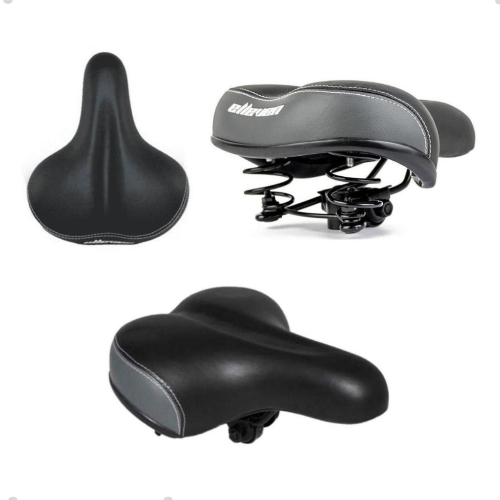 Banco De Bicicleta Selim Mtb Largo 2 Molas Preto Super Confortavel Bike Original - Preto/Cinza
