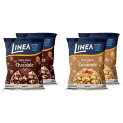 Kit 4 Pipocas Pronta Linea Sabor Chocolate e Caramelo 50g
